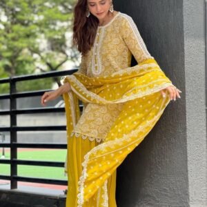 Yellow Kurti Sharara For haldi function for Girls