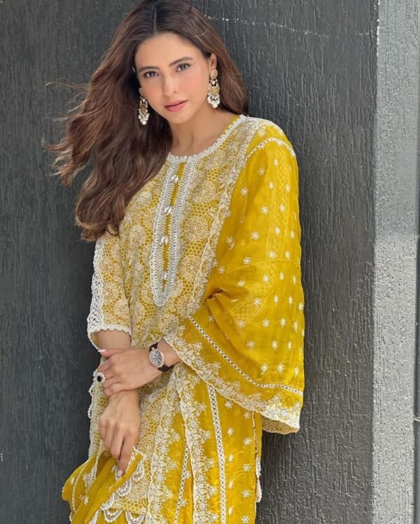 Yellow Kurti Sharara For haldi function for Girls