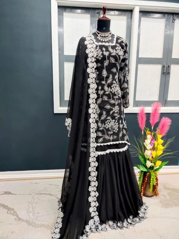 Party Wear Black Kurti Sharara For Girls