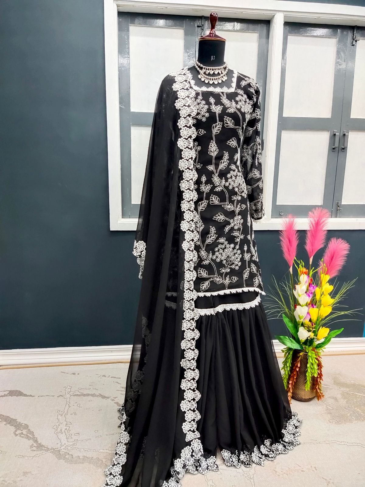 Mouni Roy Style Black Georgette Sharara Suit in Warangal at best price by  DHAGA FASHION - Justdial