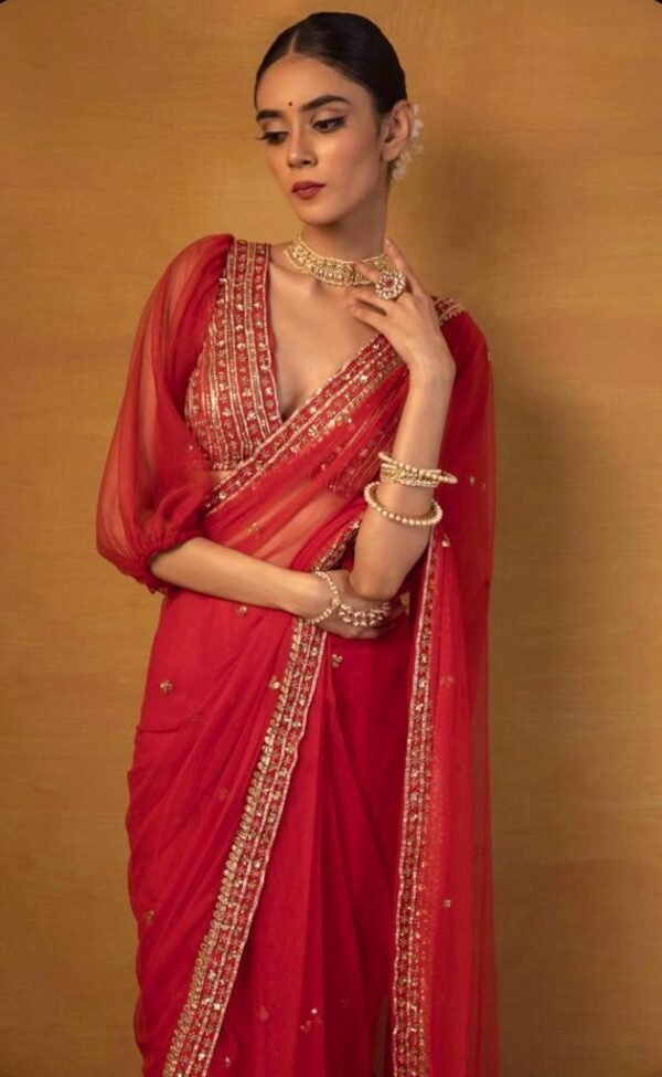 Latest Designer Red Saree For Wedding Function