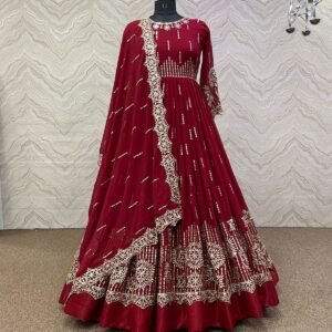 RED SEQUENCE WORK GOWN WITH DUPATTA