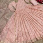 Peach Gown With Dupatta For Women