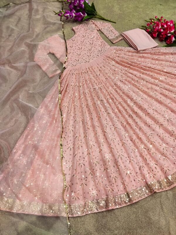 Peach Gown With Dupatta For Women