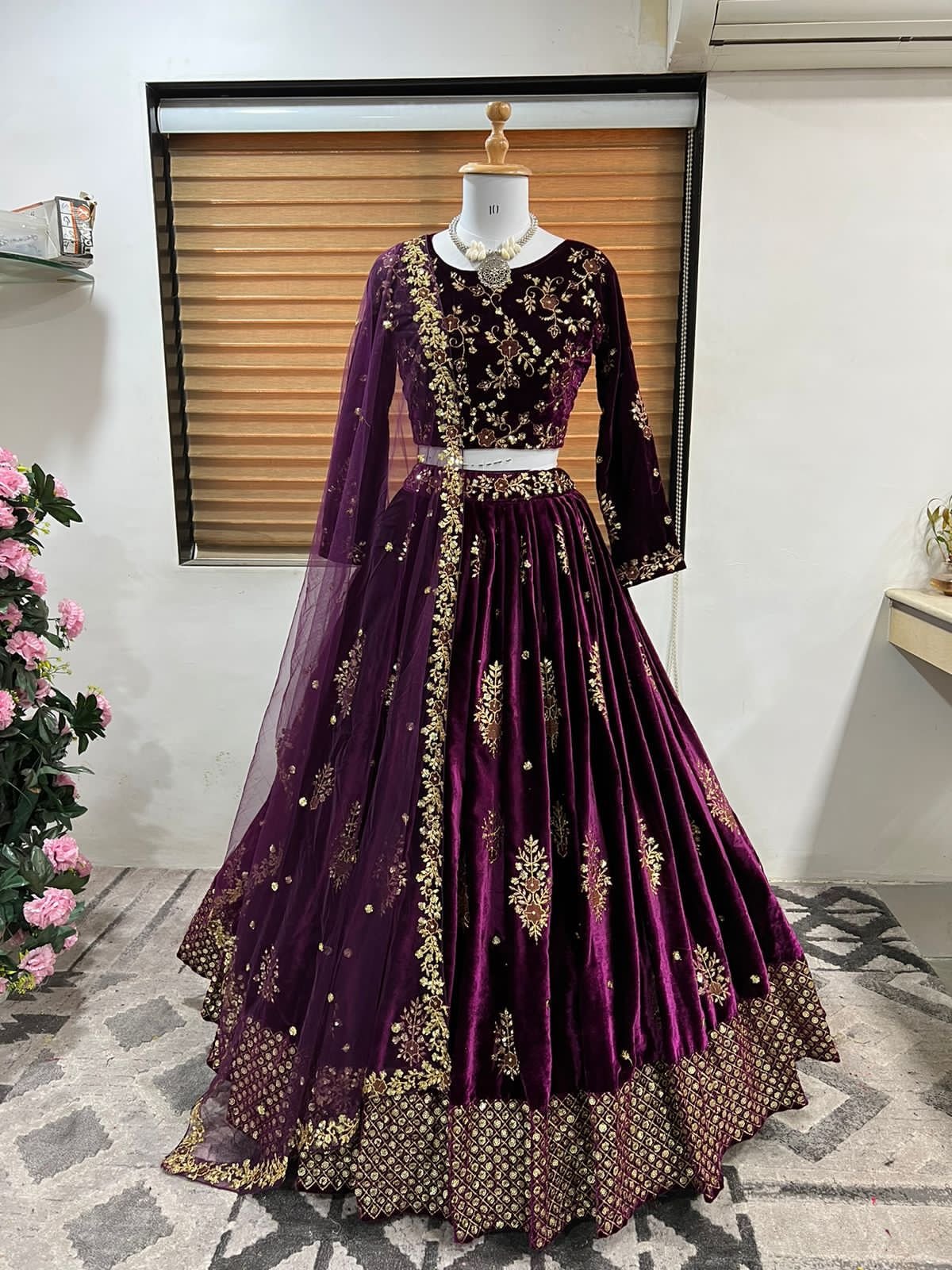 4185 Black Shirt with Stripped Lengha – Shama's Collection