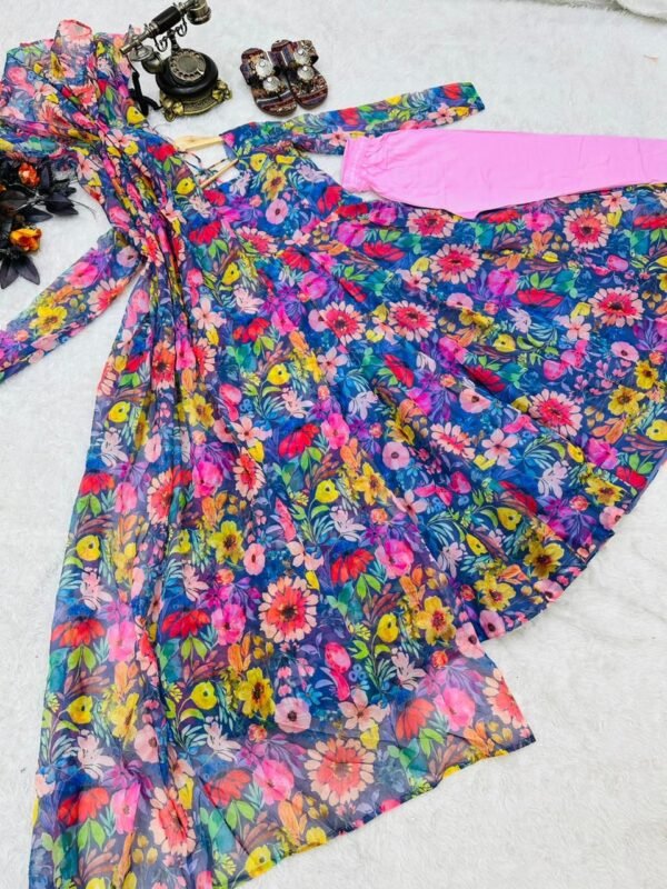Printed Anarkali Gown With Dupatta Set