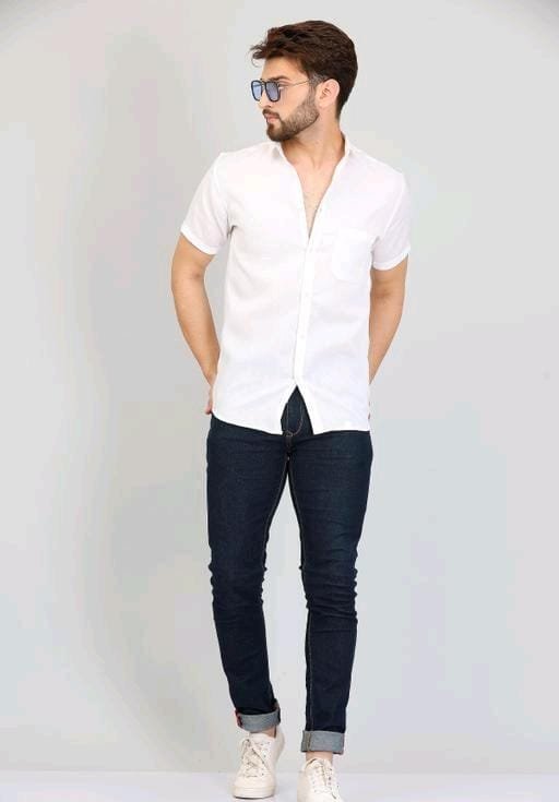 White Half Sleeve Cotton Shirt For Men - Evilato