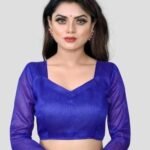 Blue Georgetta Plan Saree For Girls