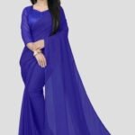 Blue Georgetta Plan Saree For Girls